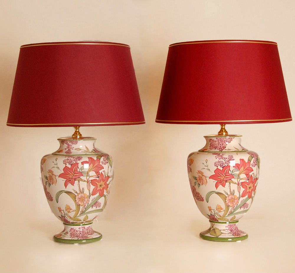 Vintage Italian Table Lamps In Floral Ceramic From Wedgwood, 1970s, Set Of 2