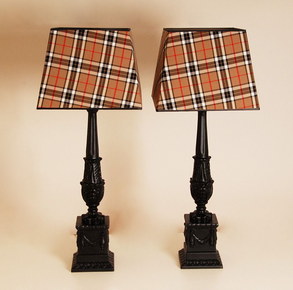 French Table Lamps With Black Tartan Lampshades, 1980s, Set Of 2 photo furniture