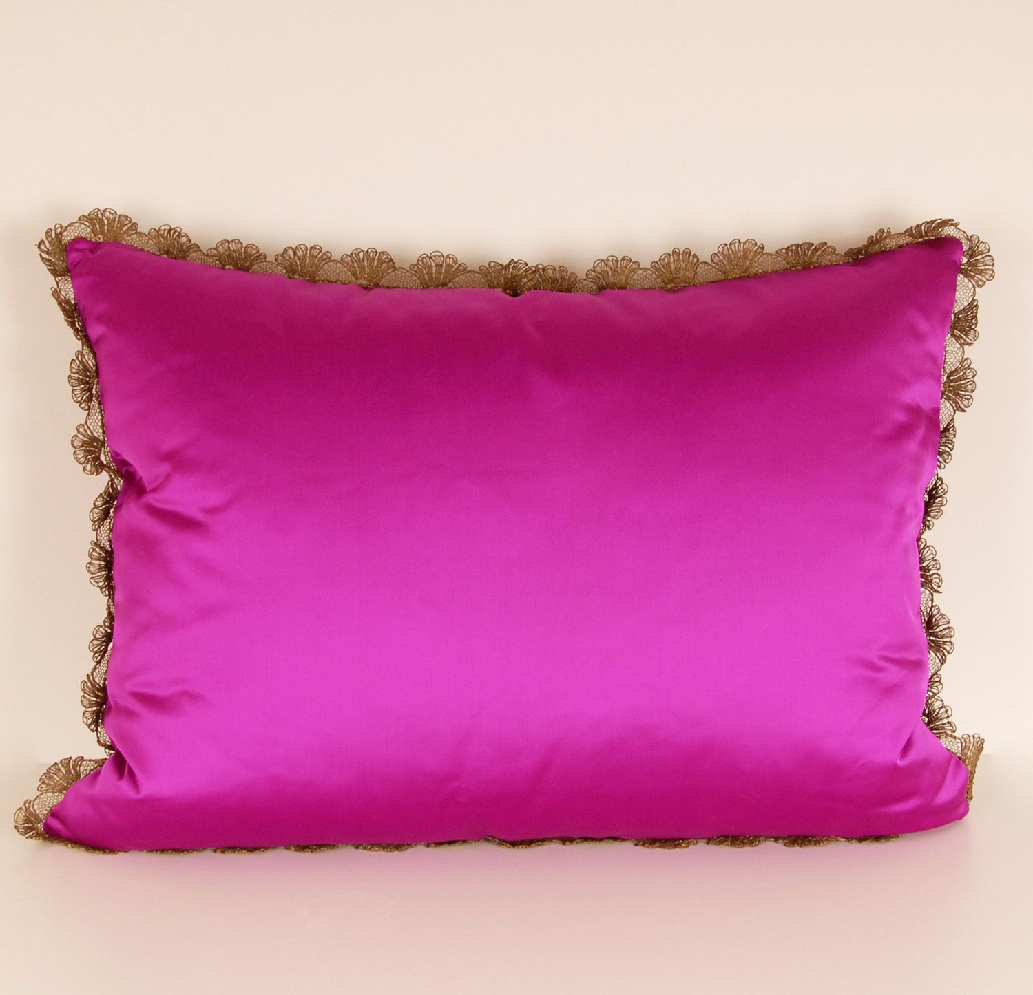 Napoleonic Empire Cushion Cannetille Metallic Embroidery Gold Thread French Silk Cushion Cover In Magenta photo 2905.0