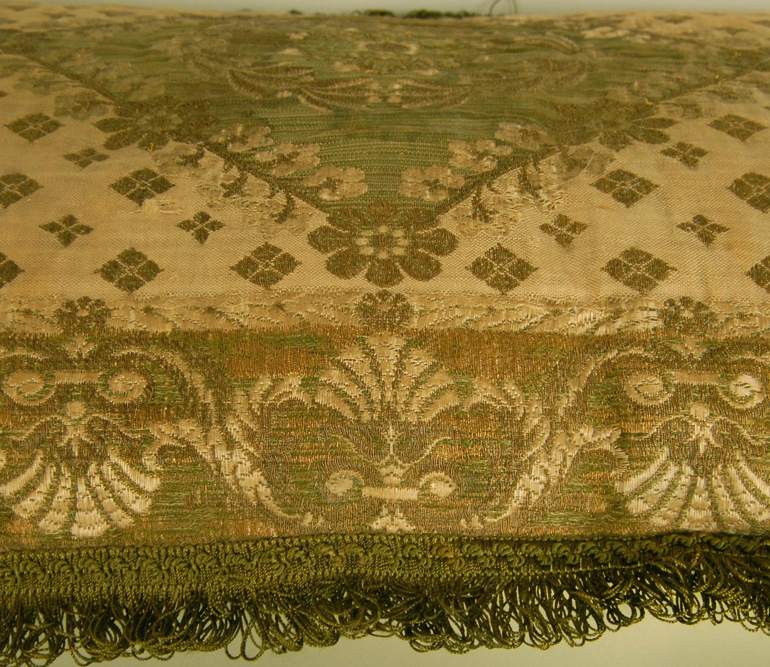Napoleonic Empire Cushion Silk Green And Gold Thread Embroidery French Bobbin Lace Throw Cushion photo vinterior
