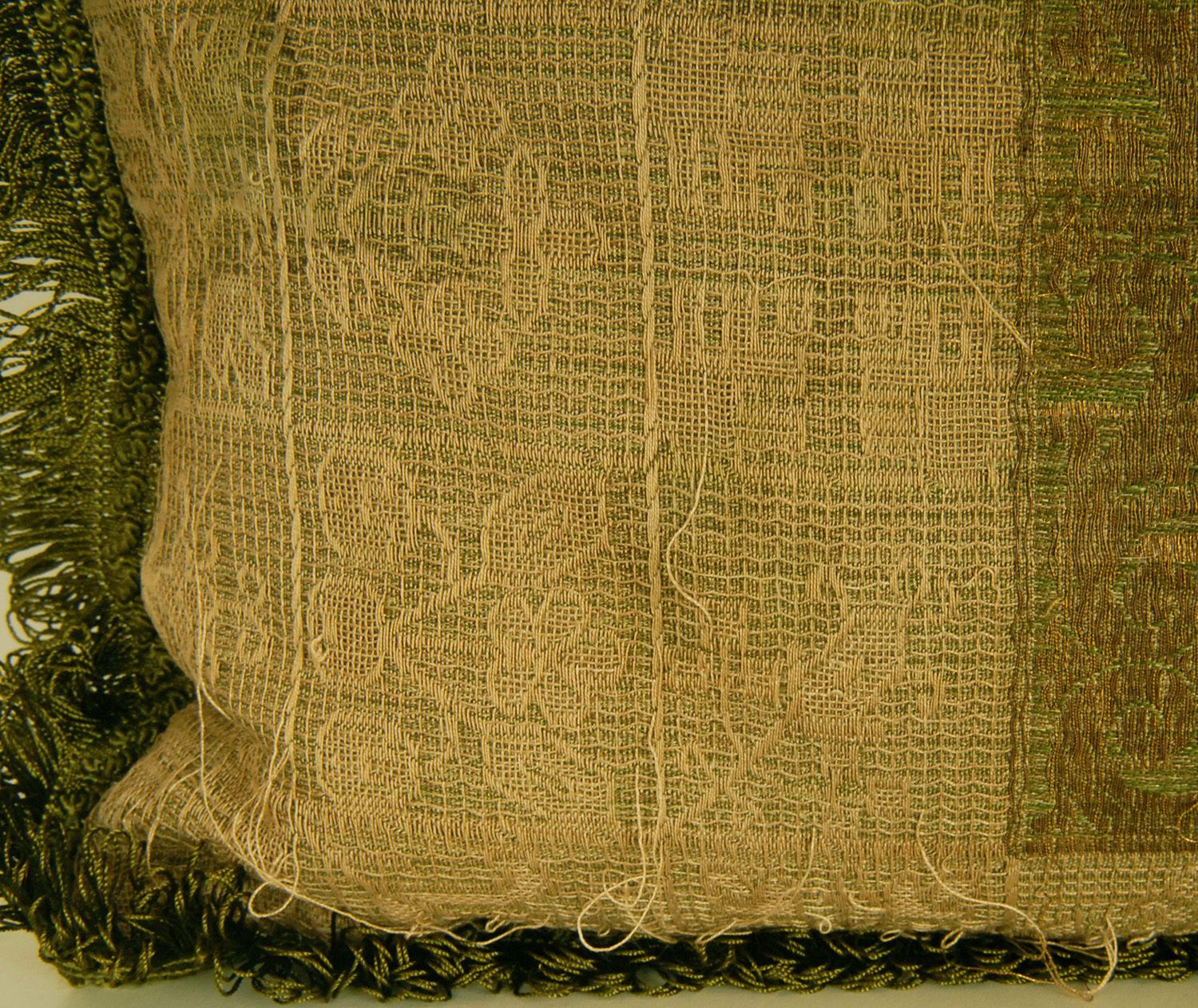photo for sale Napoleonic Empire Cushion Silk Green And Gold Thread Embroidery French Bobbin Lace Throw Cushion