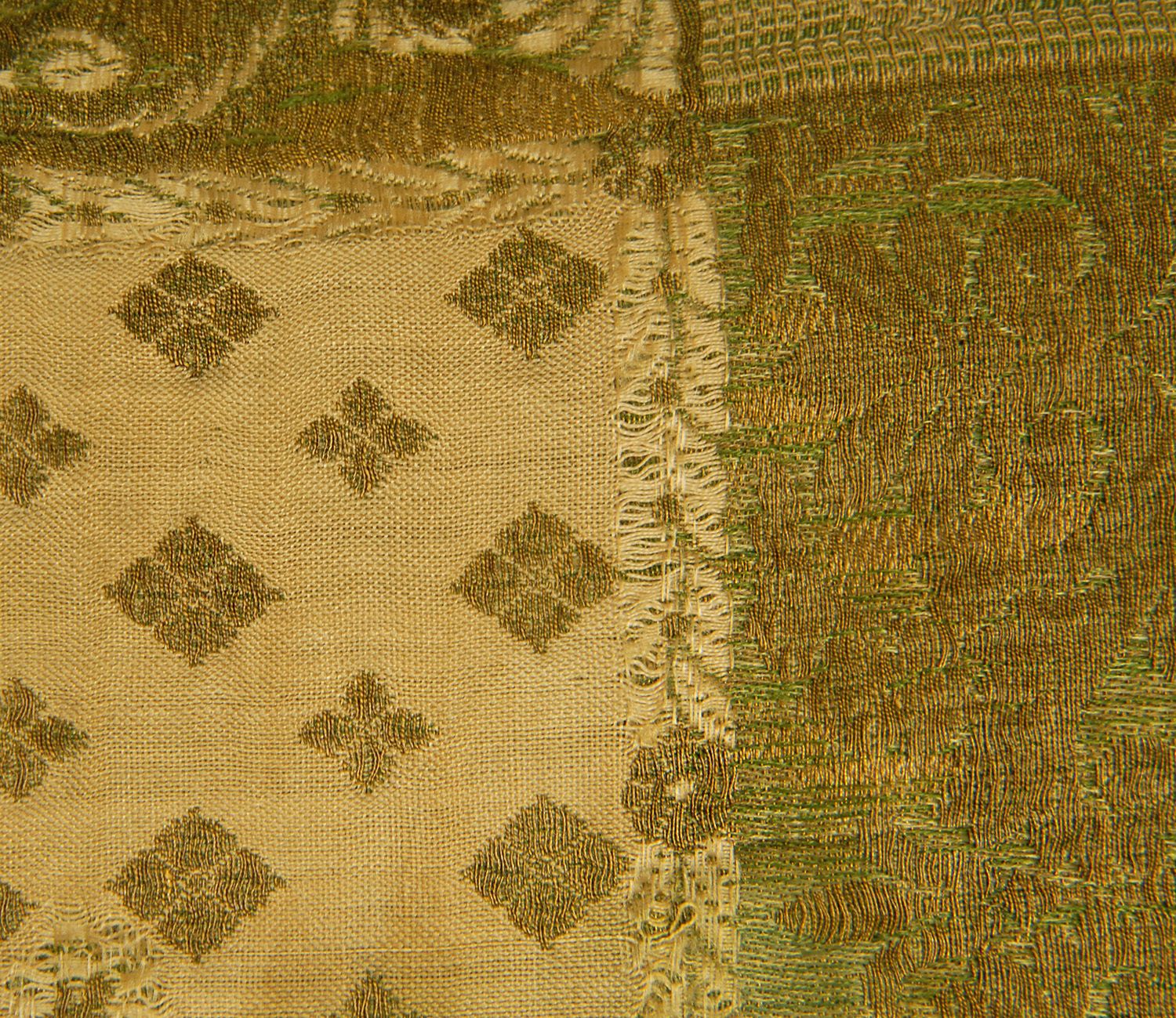 1477.0 Napoleonic Empire Cushion Silk Green And Gold Thread Embroidery French Bobbin Lace Throw Cushion photo