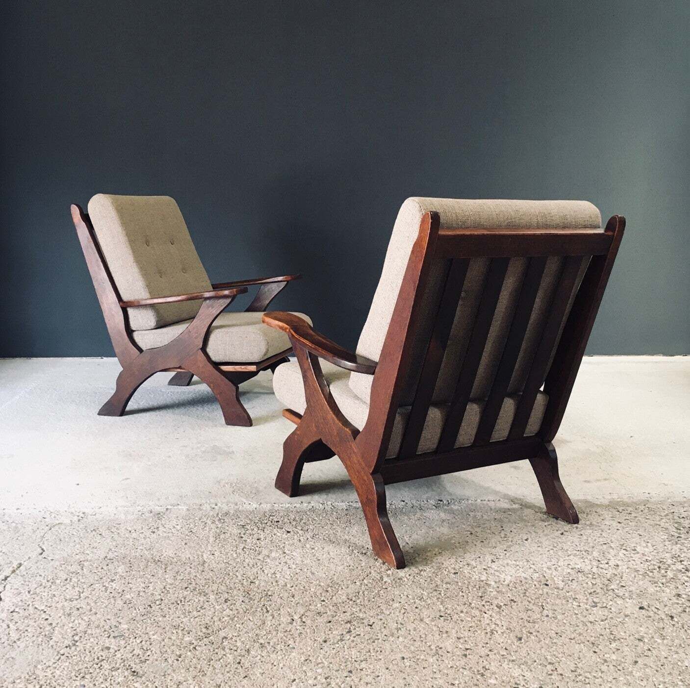Rustieke X Frame Fauteuils, België, Ca. Jaren 1950 photo Meubels