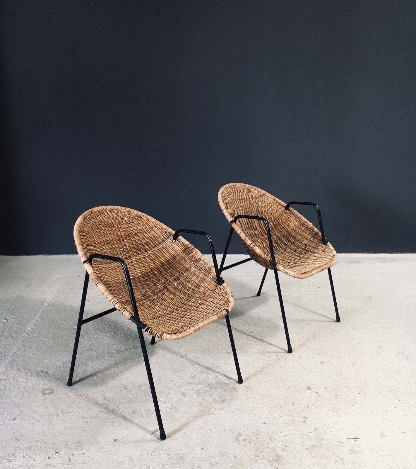 Mid Century Modern Design Rattan Armchairs, France 1950's photo vinterior
