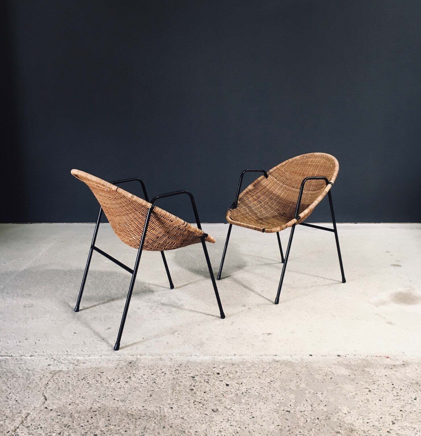 Mid Century Modern Design Rattan Armchairs, France 1950's photo buy