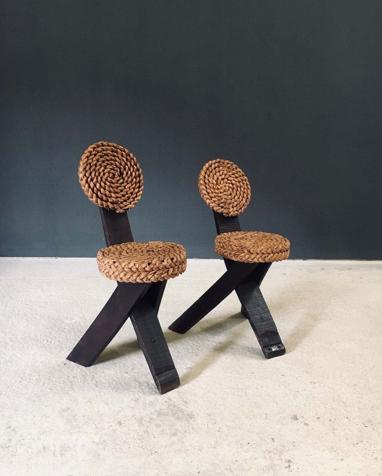 Mediterranean Design Tripod Side Chairs By Audoux Minet, France 1950's photo Furniture