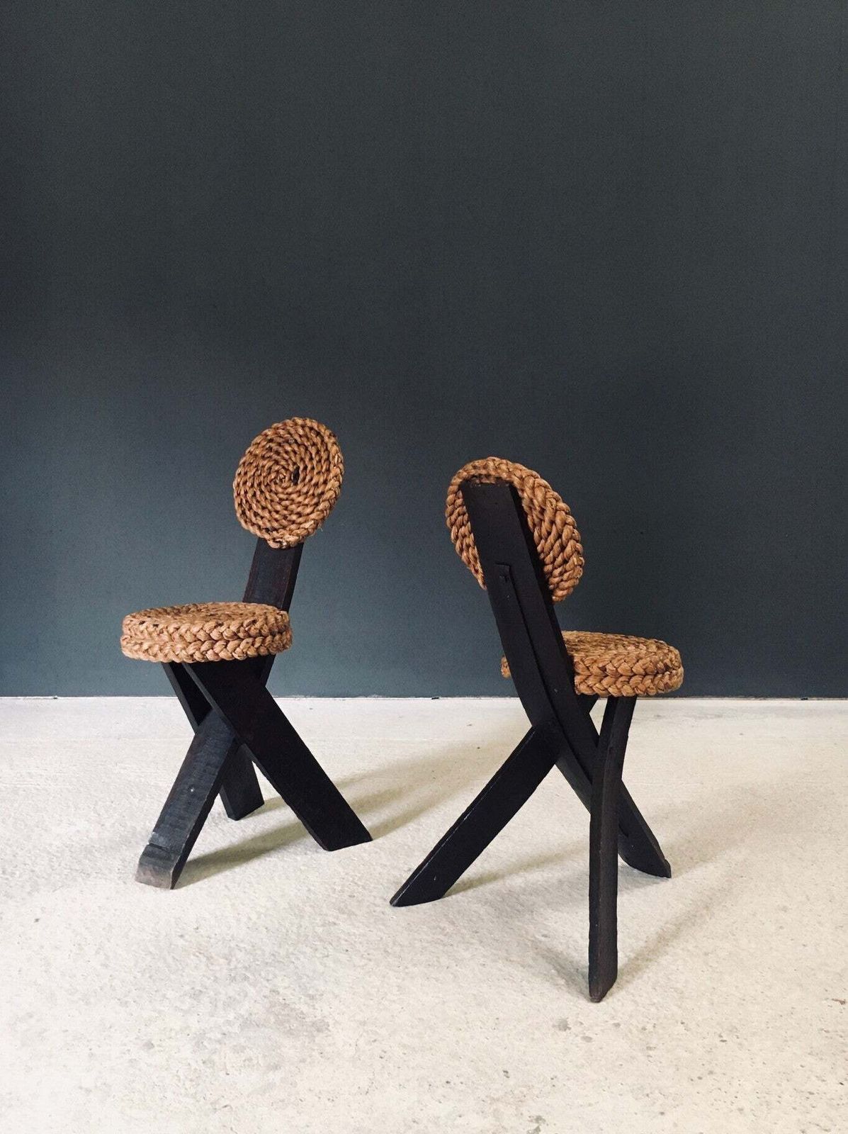 Mediterranean Design Driepoot Stoelen Van Audoux Minet, Frankrijk, Ca. Jaren 1950 photo vinterior