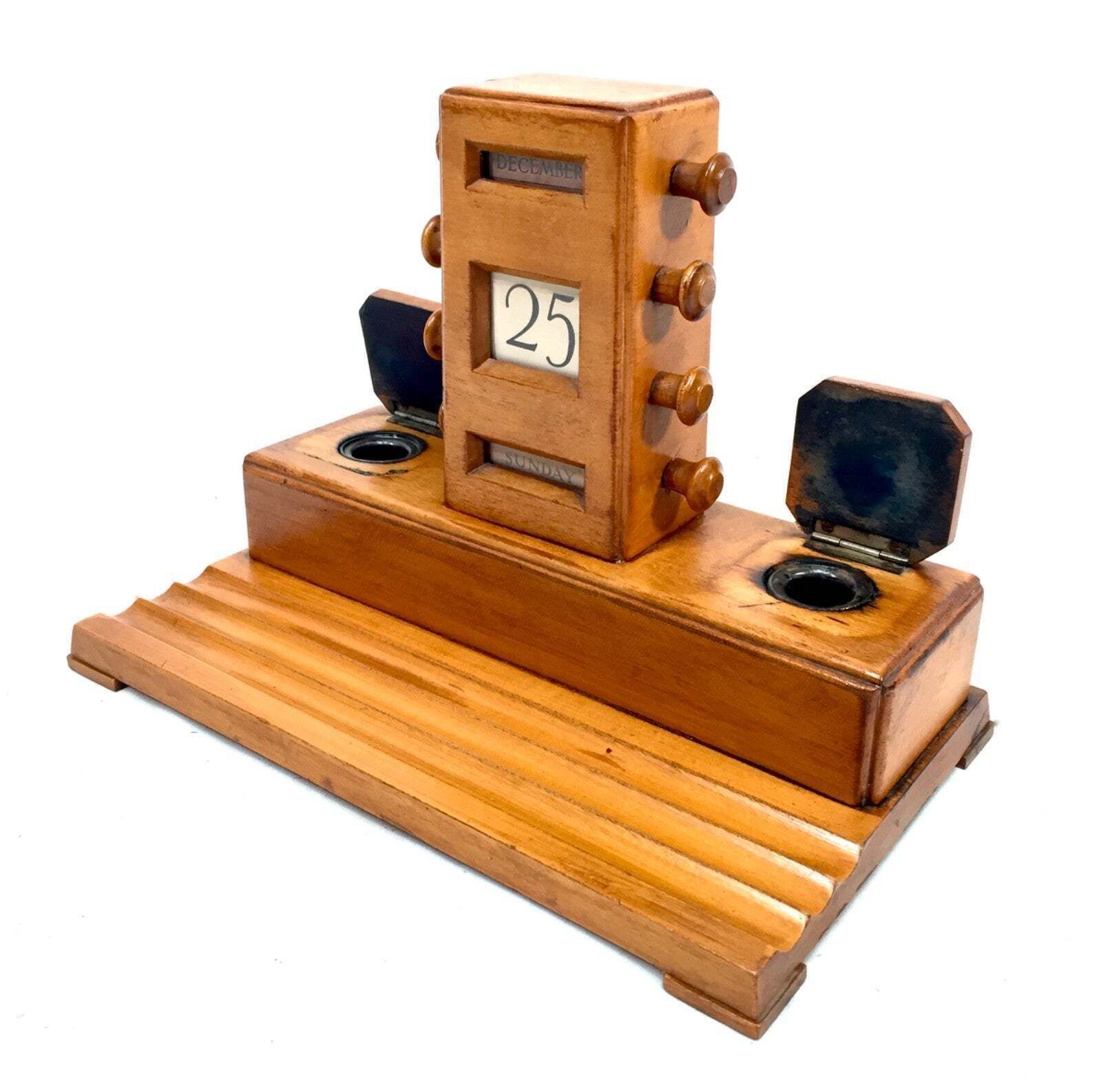Antique Wooden Office Desktop Stand Art Deco Perpetual Calendar C.1930 Working photo Home Decor