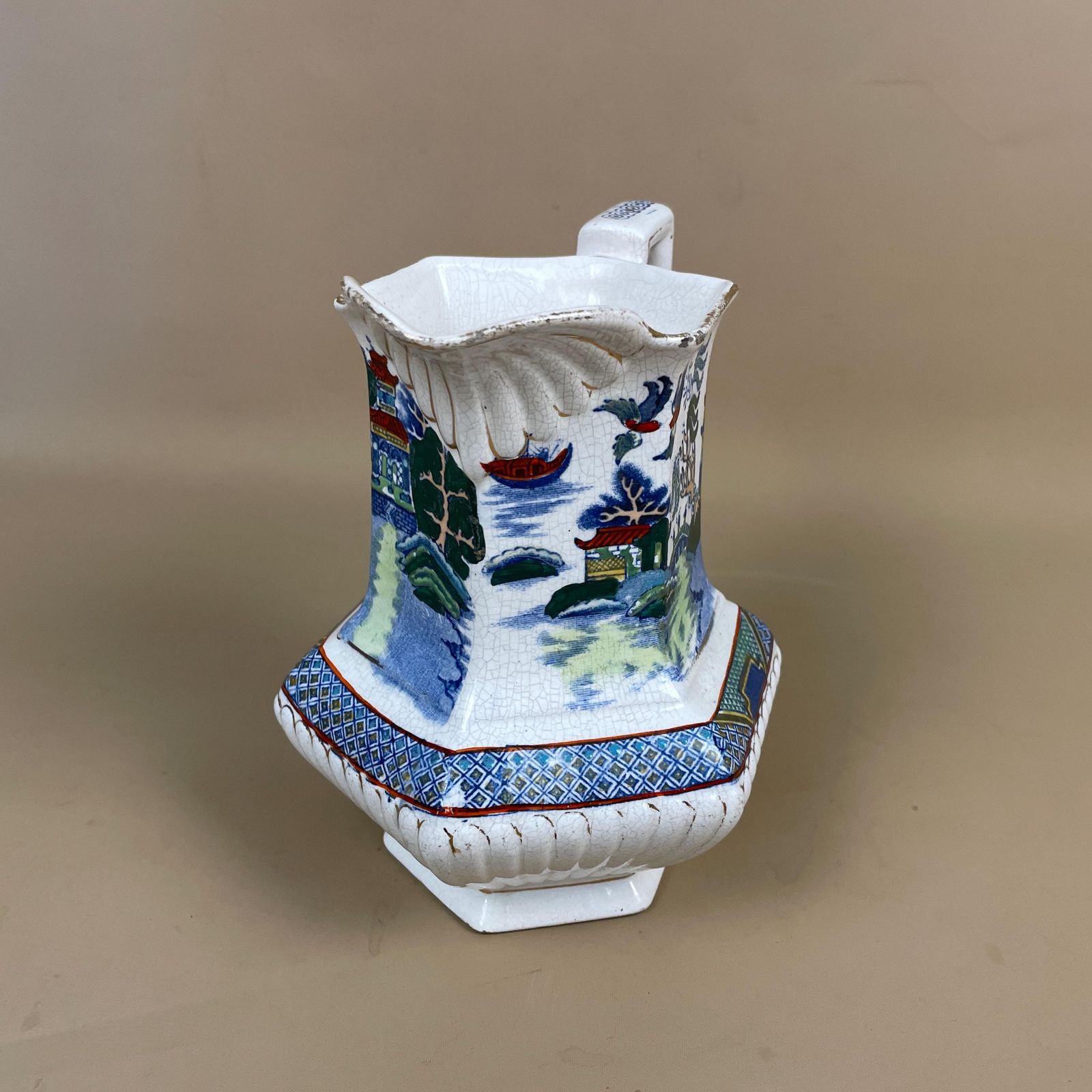 Vintage Gater, Hall & Co Oriental Jug Vase Pitcher Chinoiserie Chinese Hand Painted Ceramic Porcelain Windowsill Table Flower Display photo Home Decor