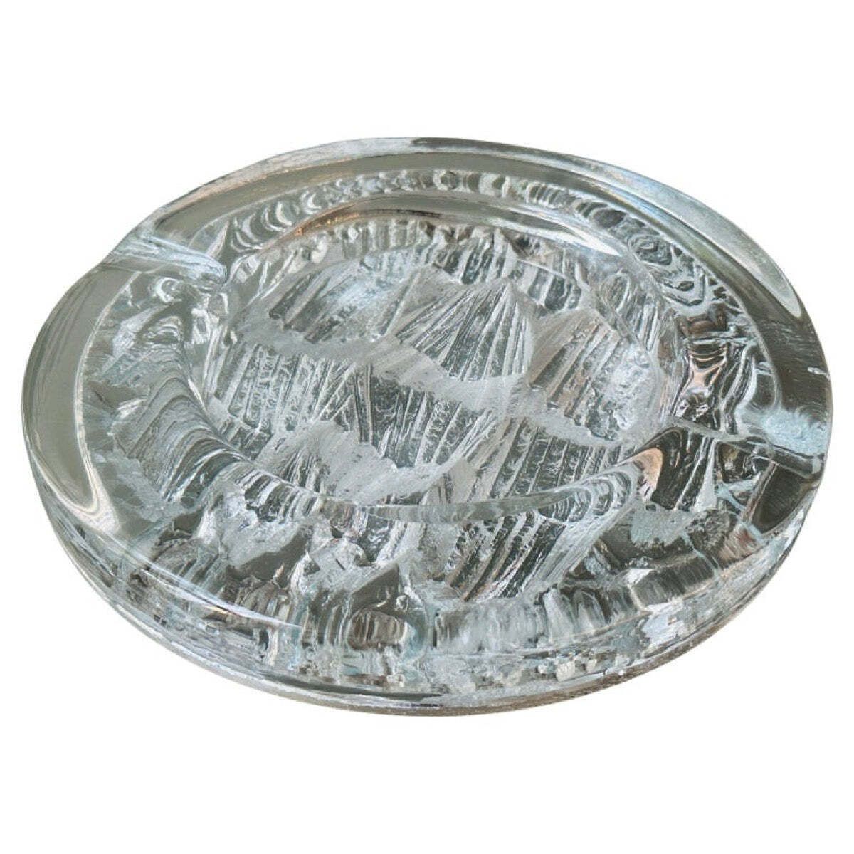 Vintage 1980s Swedish Nybro Glasbruk "Iceberg" Glass Ashtray By Paul Isling