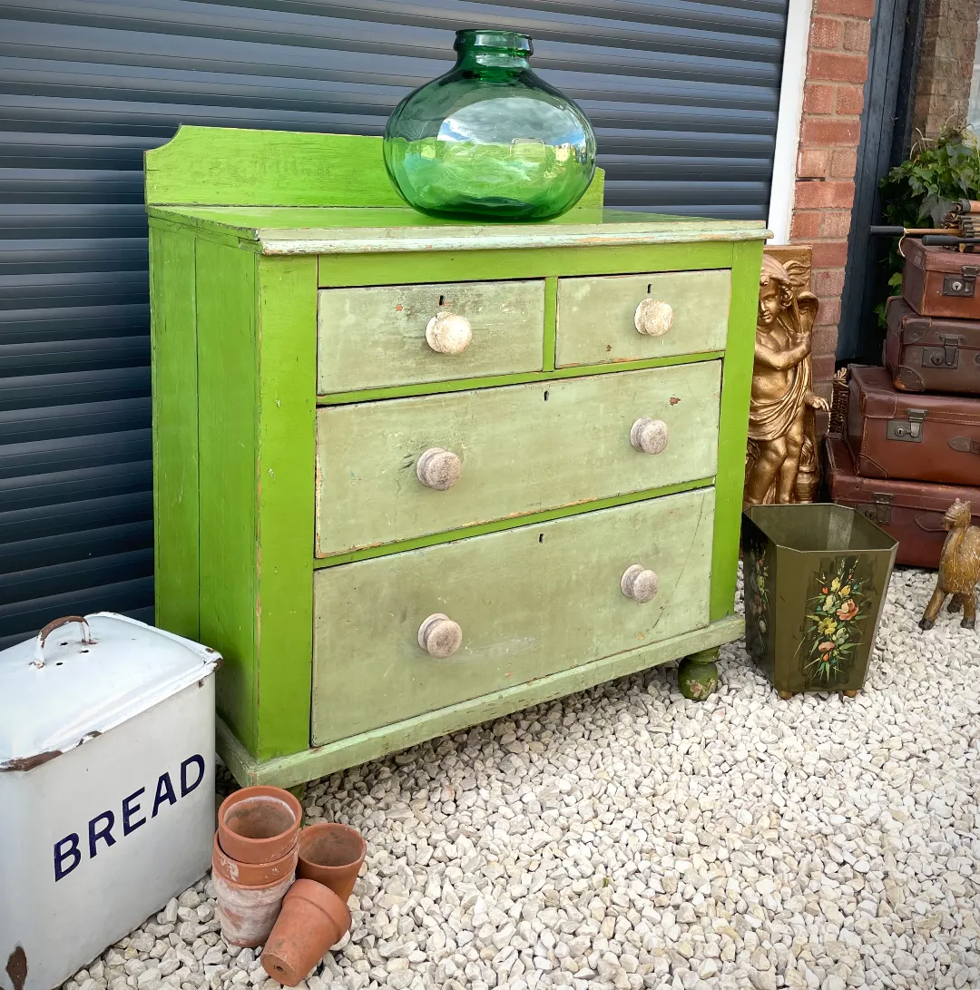 Original Green Painted Antique Pine Chest Of Drawers photo furniture