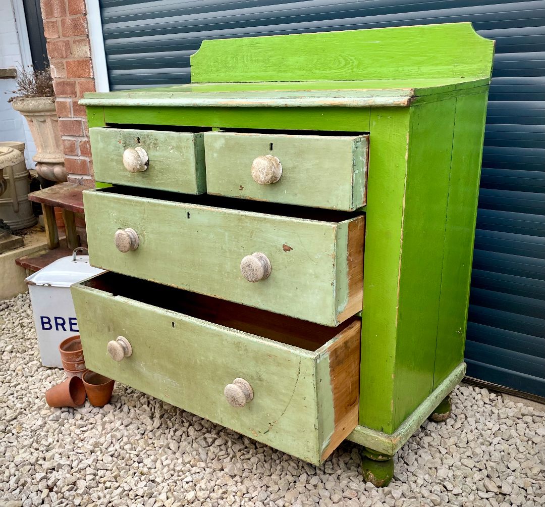 Original Green Painted Antique Pine Chest Of Drawers photo Furniture