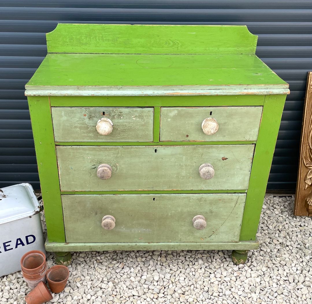 Original Green Painted Antique Pine Chest Of Drawers photo 275.0