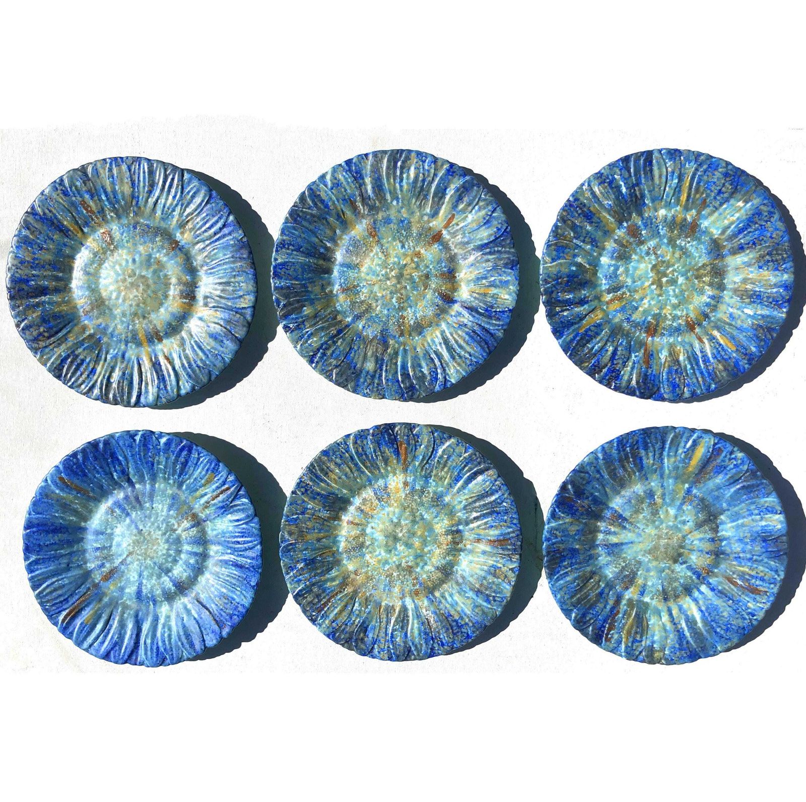 Antique Rare Bretby 1920's Art Pottery Plates X6 Blue Nerton Ware Pottery Plates Bretby Flowers Art Deco Bretby Hand Crafted Side Plates X6 photo furniture