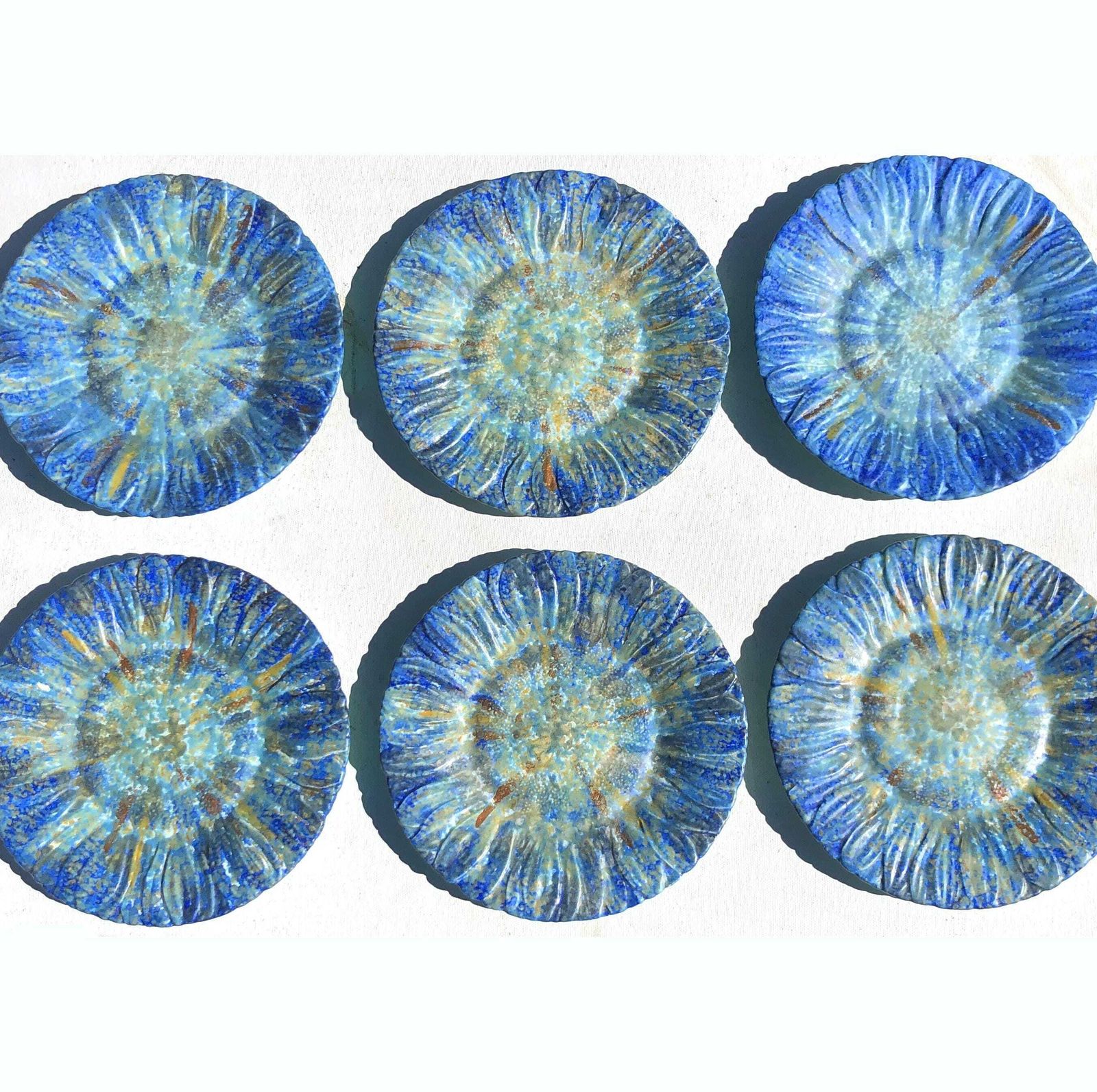 Antique Rare Bretby 1920's Art Pottery Plates X6 Blue Nerton Ware Pottery Plates Bretby Flowers Art Deco Bretby Hand Crafted Side Plates X6 photo buy