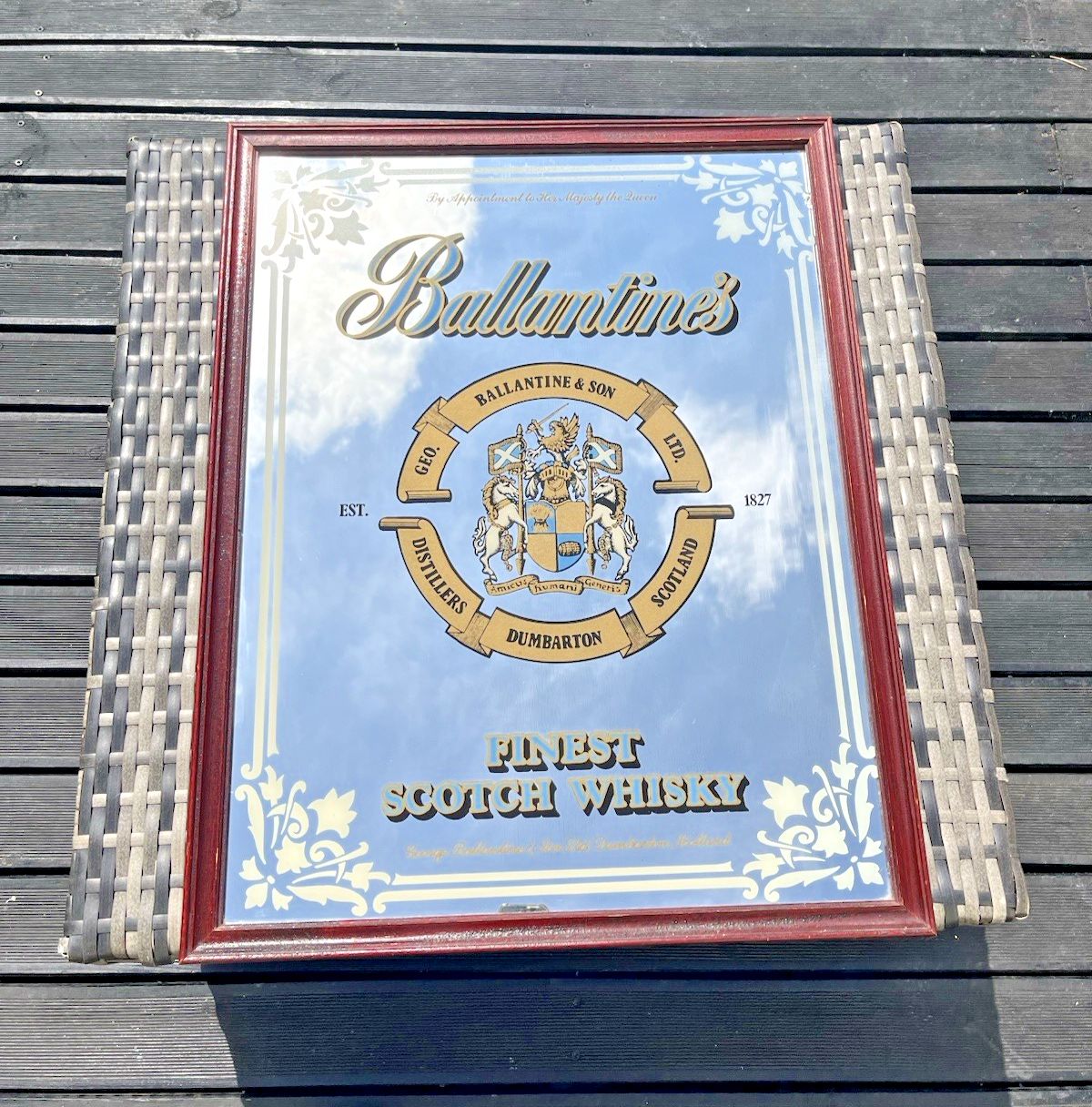 Large Vintage 60's Ballantines Finest Scotch Whisky Dumbarton Pub Picture Mirror photo 195.0