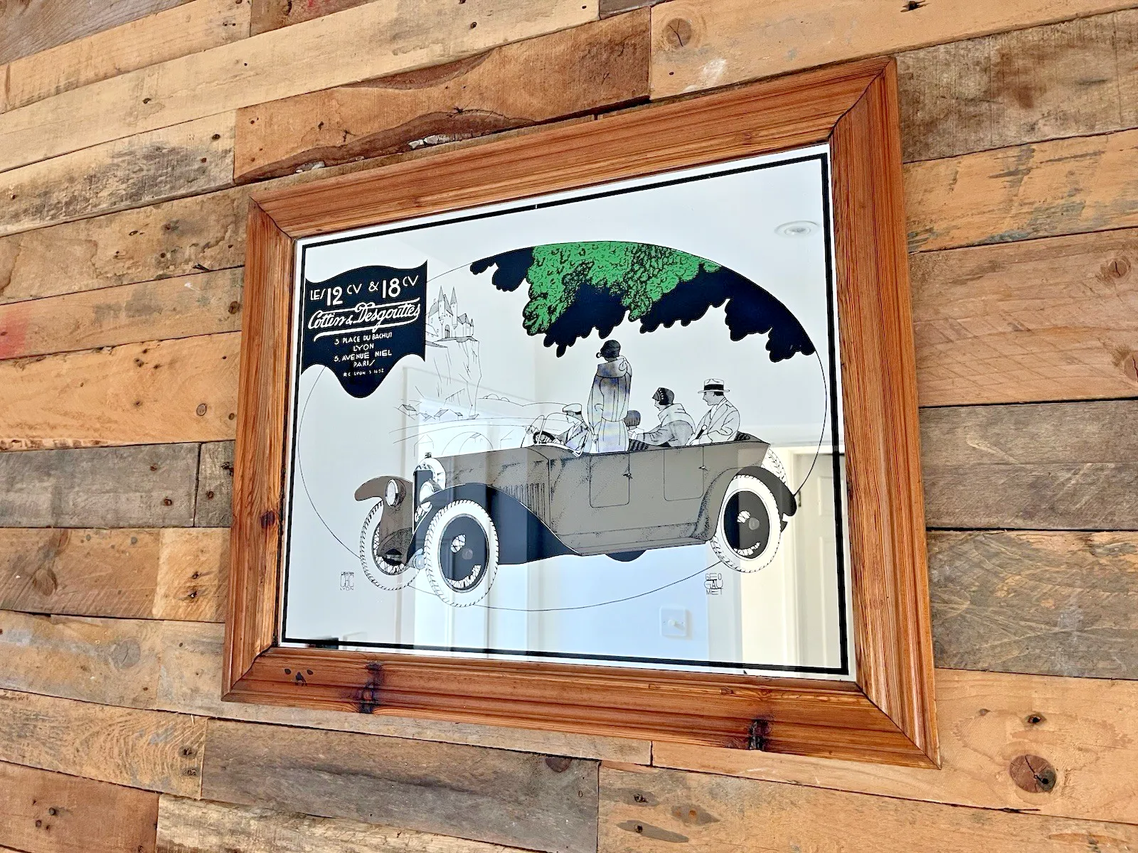 Large Vintage Cottin & Desgouttes French Car Advertising Lyon Pub Picture Mirror photo furniture
