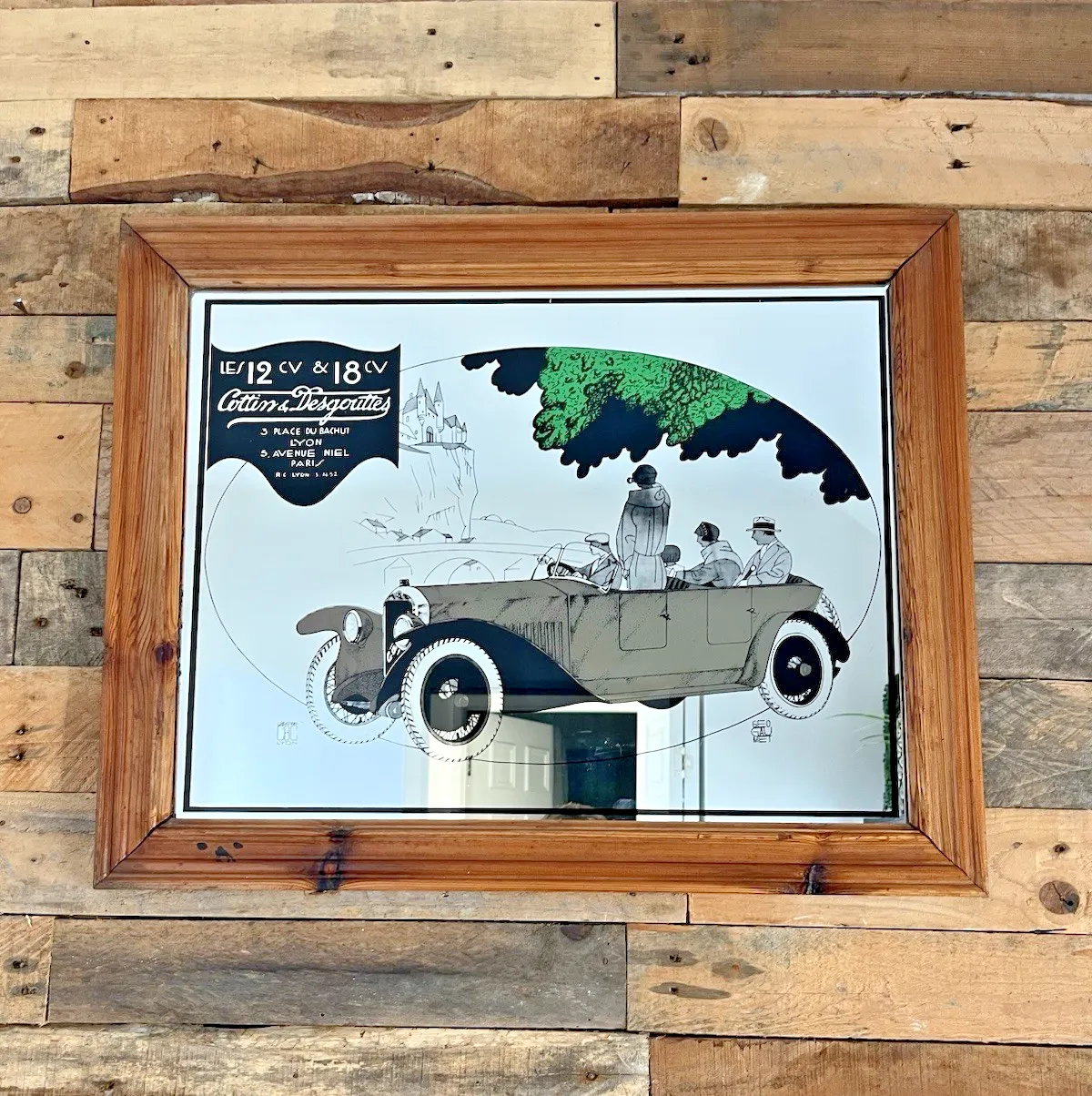 Large Vintage Cottin & Desgouttes French Car Advertising Lyon Pub Picture Mirror photo Home Decor