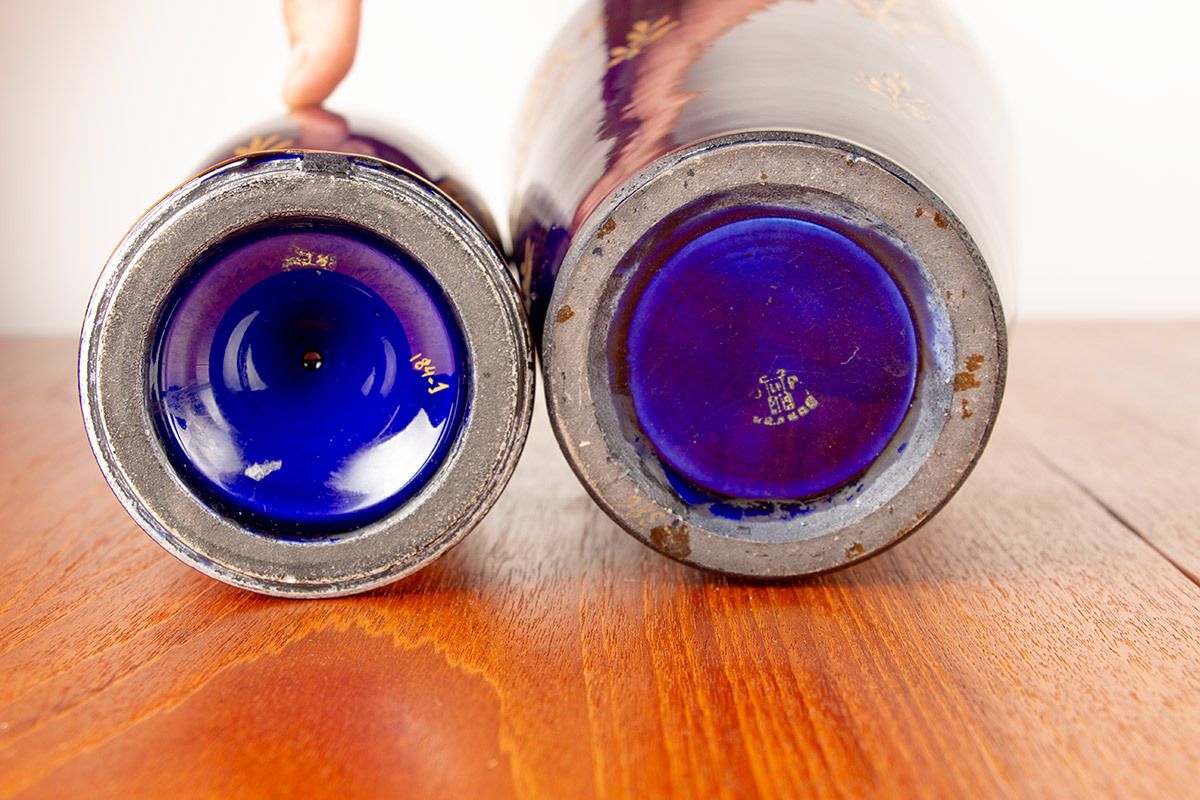 photo furniture Large Neo Classical Style Porcelain Vase, Cobalt Blue And Gold Motifs, Pinon Heuzé Factory 1930.