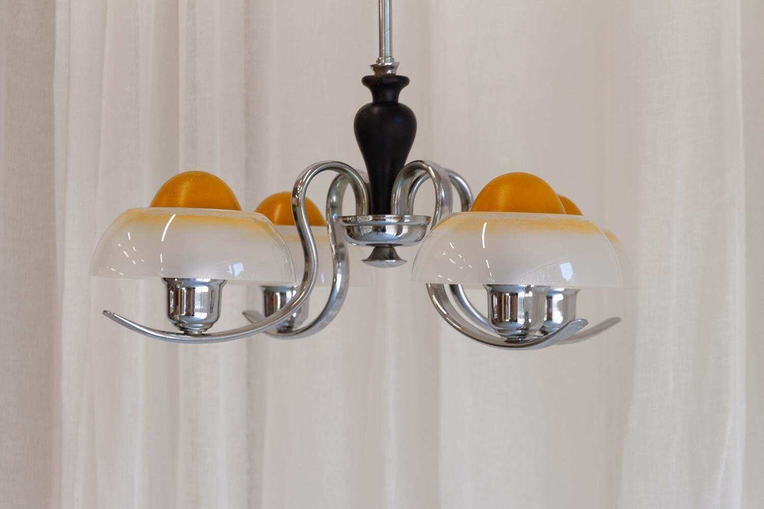 Danish Art Deco "Fried Egg" Chandelier By Fog & Mørup, 1930s. photo furniture