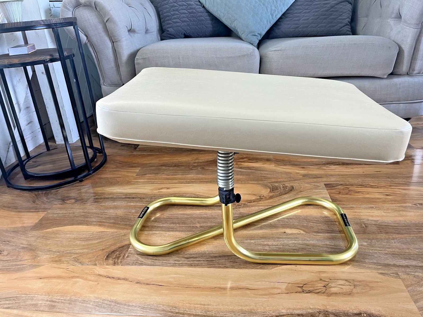 photo for sale Stylish Mid Century 1960's Automatic Restaleg Cream Vinyl Foot Stool Pouffe 70's