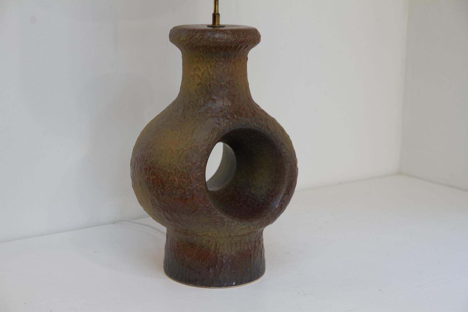 photo for sale Danish Mid Century Modern Circular Stoneware Floor Lamp, 1960s.