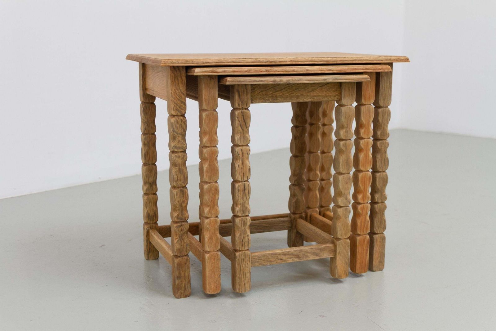 Danish Brutalist Oak Nesting Tables In Kjærnulf Style, 1970s. Set Of 3. photo furniture