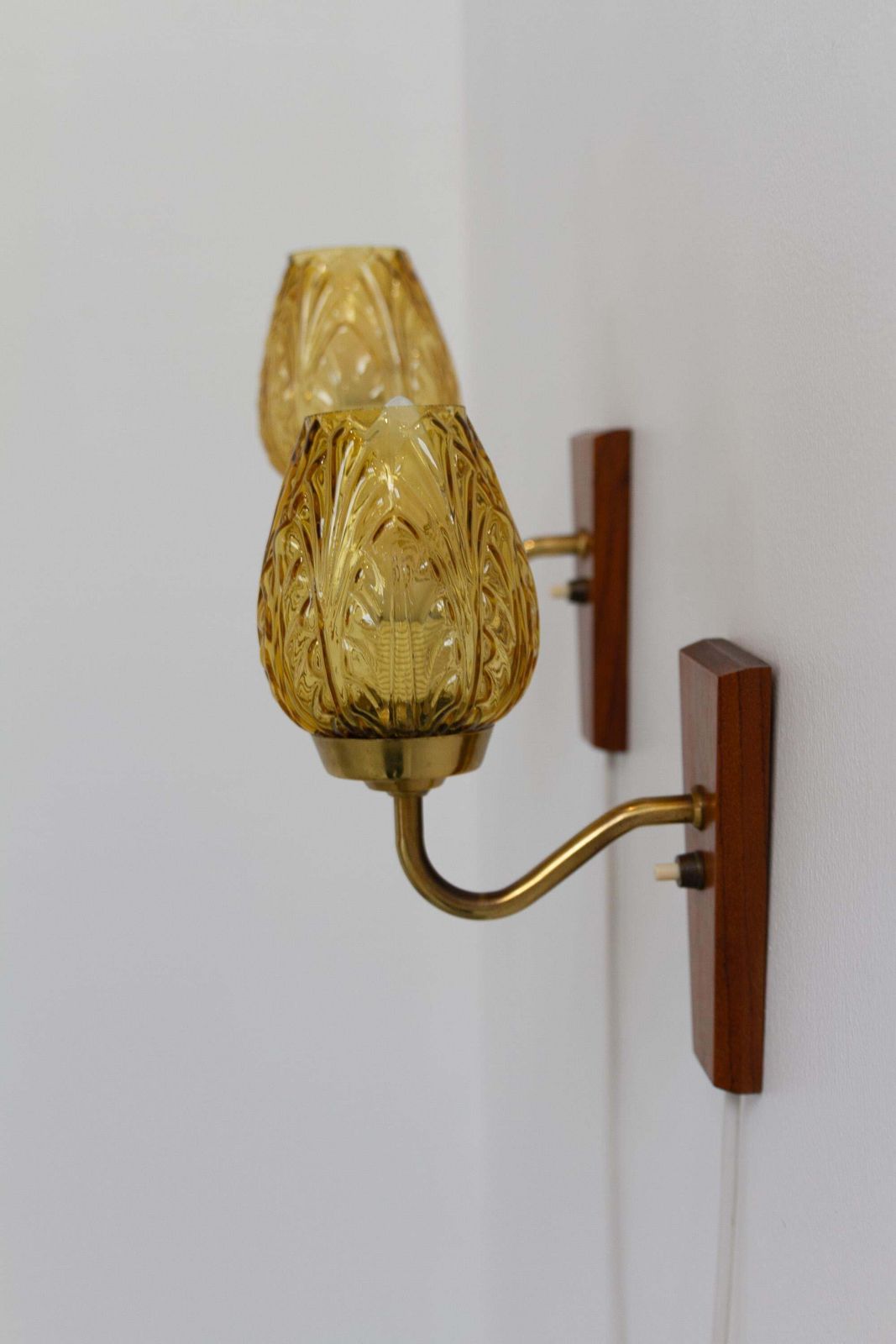 Danish Brass And Amber Glass Wall Sconces By Laoni, 1960s. Set Of 2. photo buy