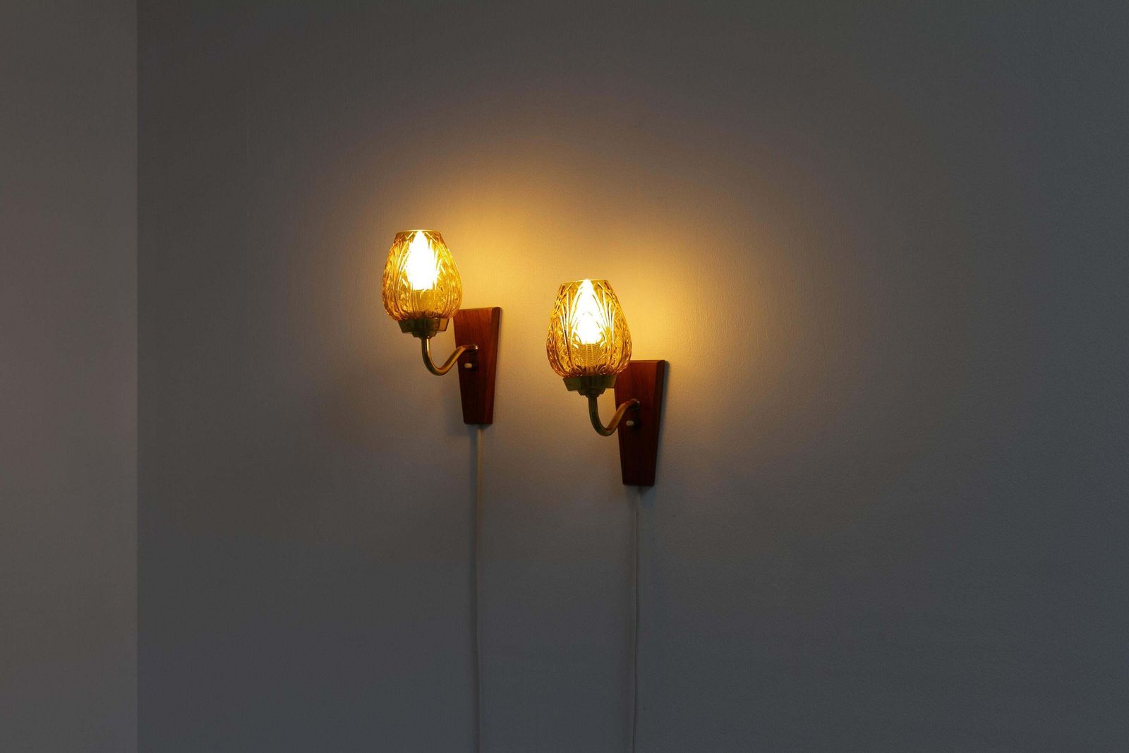 Lighting Danish Brass And Amber Glass Wall Sconces By Laoni, 1960s. Set Of 2. photo