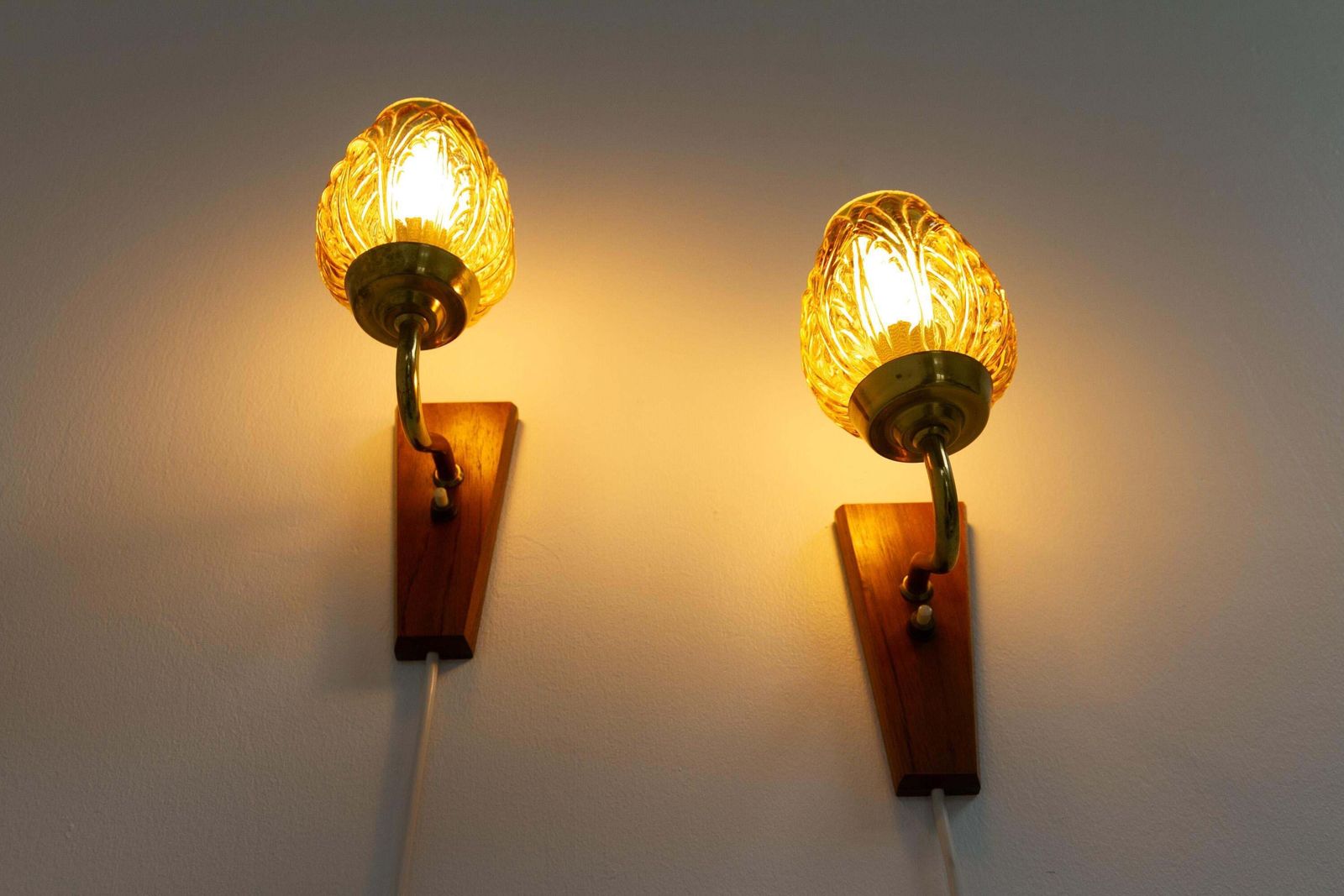 photo buy Danish Brass And Amber Glass Wall Sconces By Laoni, 1960s. Set Of 2.