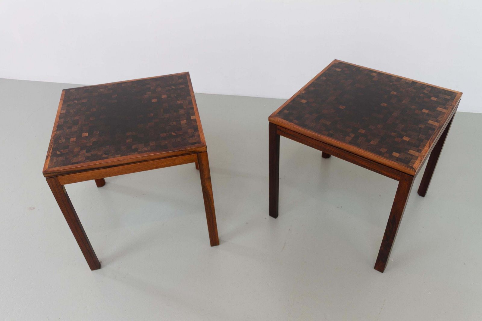Danish Modern Rosewood Mosaic Side Tables By Tranekær Denmark, 1960s. Set Of 2. photo furniture