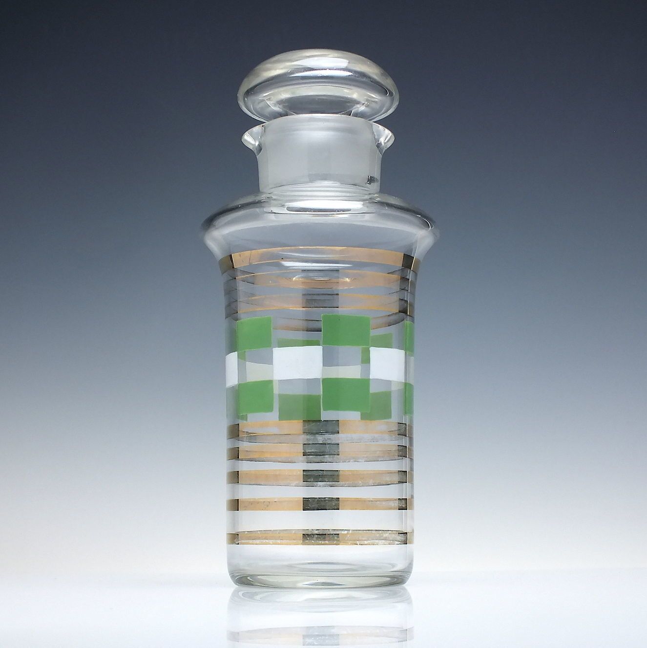 Art Deco Harliquin Glass Cocktail Decanter & Shaker C1930 60