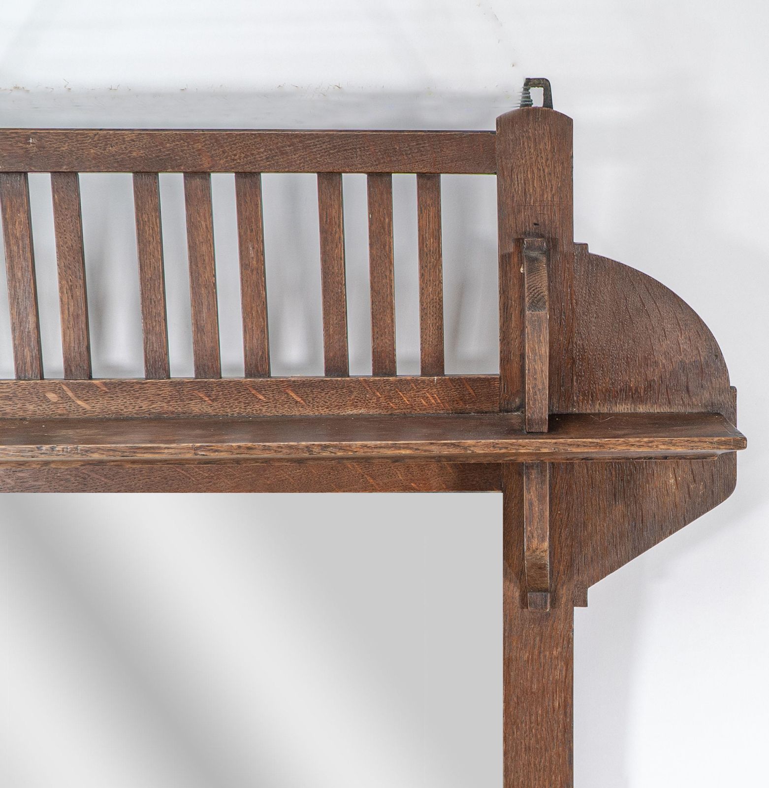 Liberty And Co. An Arts & Crafts Oak Hanging Paper Rack With Central Mirror photo vintage