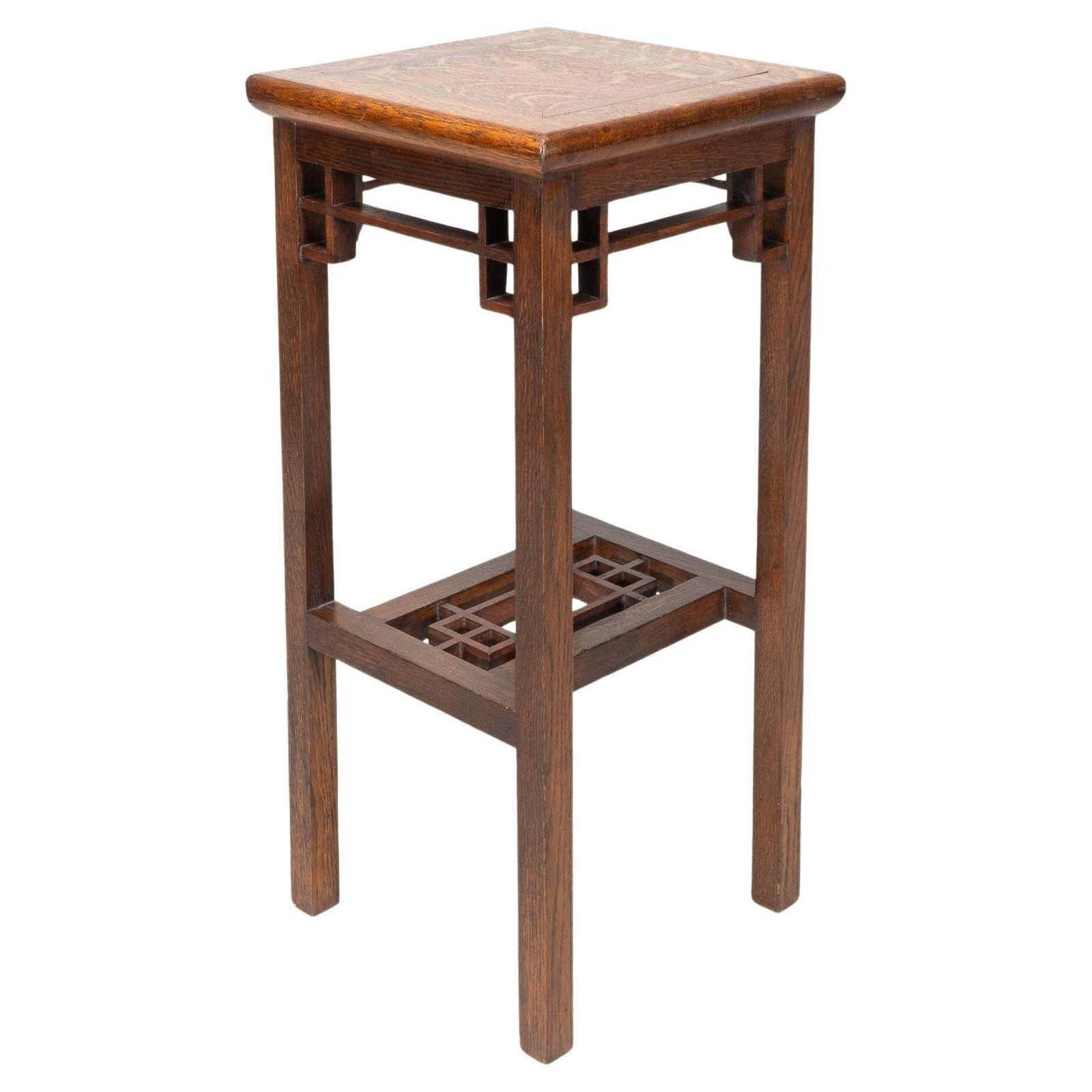 E. W. Godwin. An Anglo Japanese Oak & Lattice Statue Stand With Wide Inlaid Top