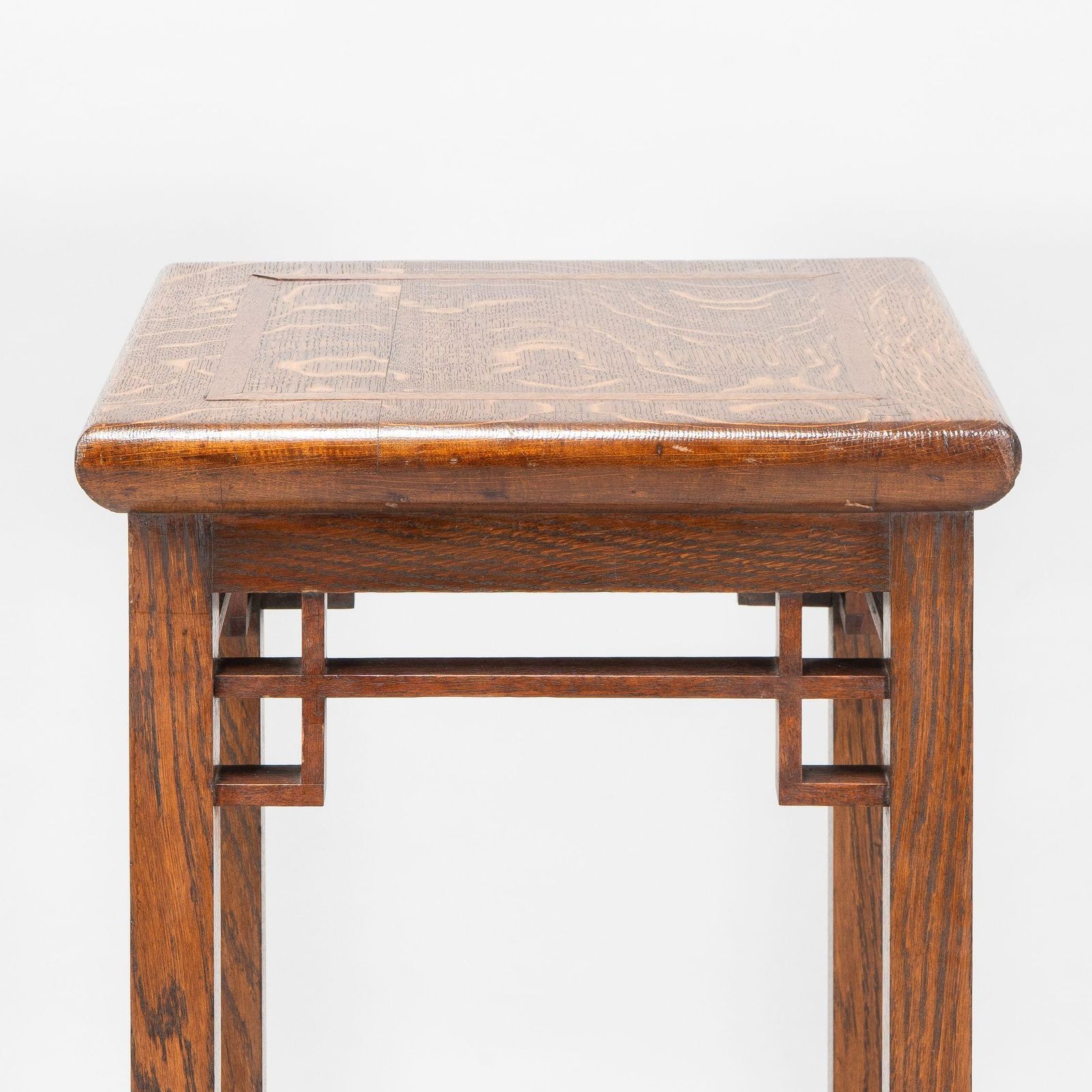 photo for sale E. W. Godwin. An Anglo Japanese Oak & Lattice Statue Stand With Wide Inlaid Top
