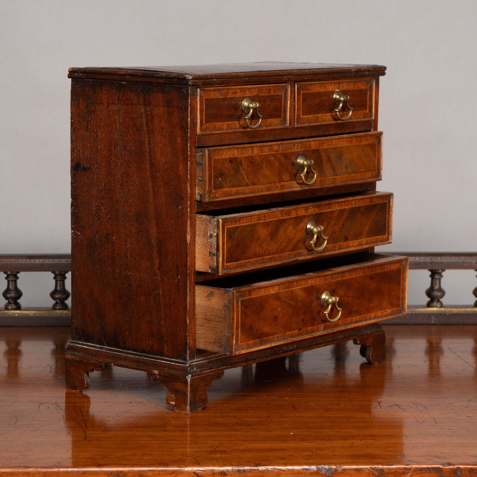 A Fine Georgian Walnut Miniature Chest Of Drawers photo vintage