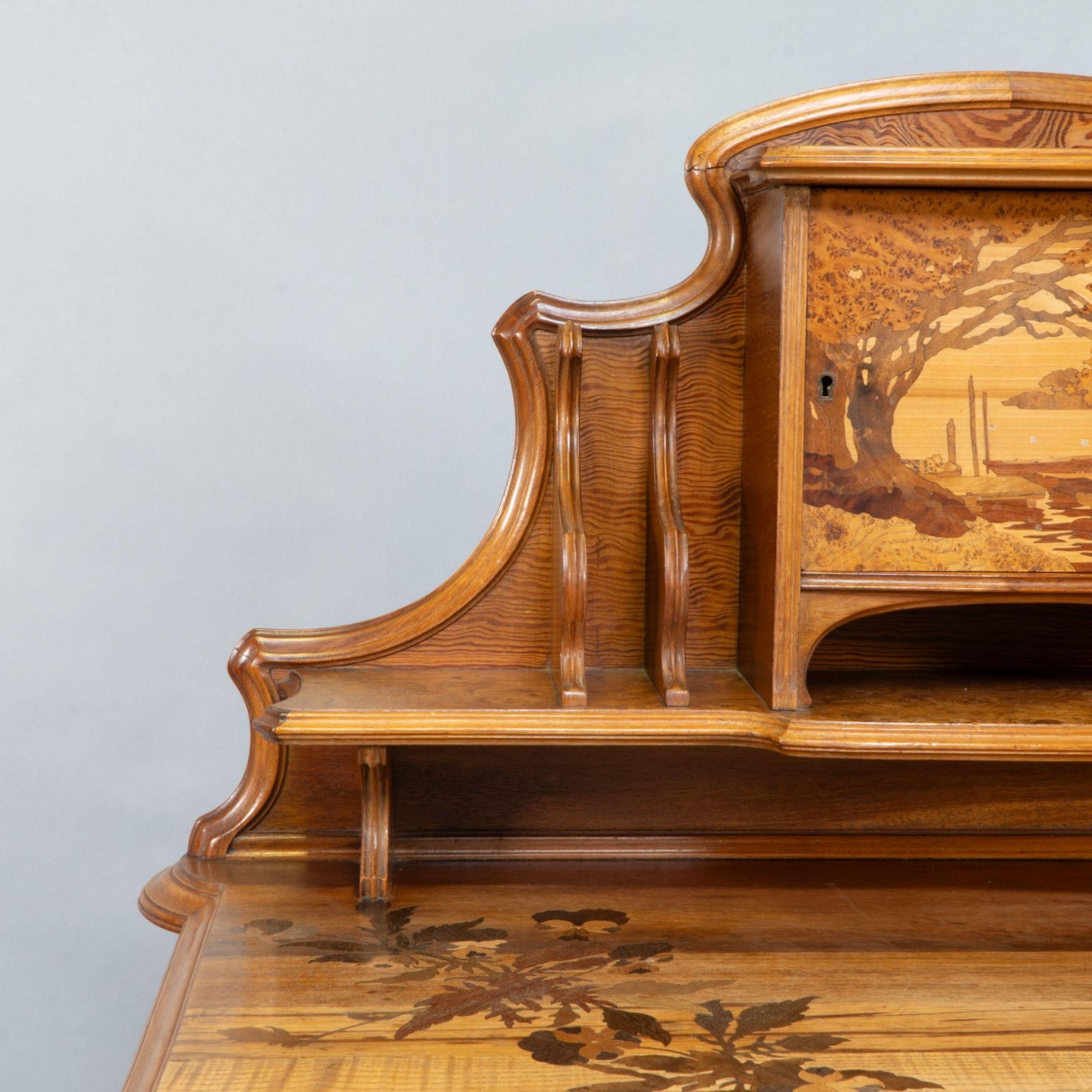 photo furniture Emile Galle. An Art Nouveau Walnut Writing Desk With Exceptional Inlaid Scenery