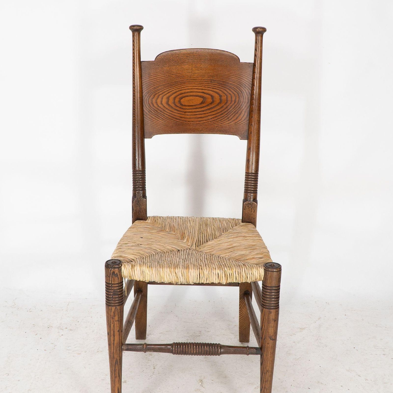 William Birch For Liberty & Co. A Pair Of Arts & Crafts Rush Seat Oak Chairs photo vintage