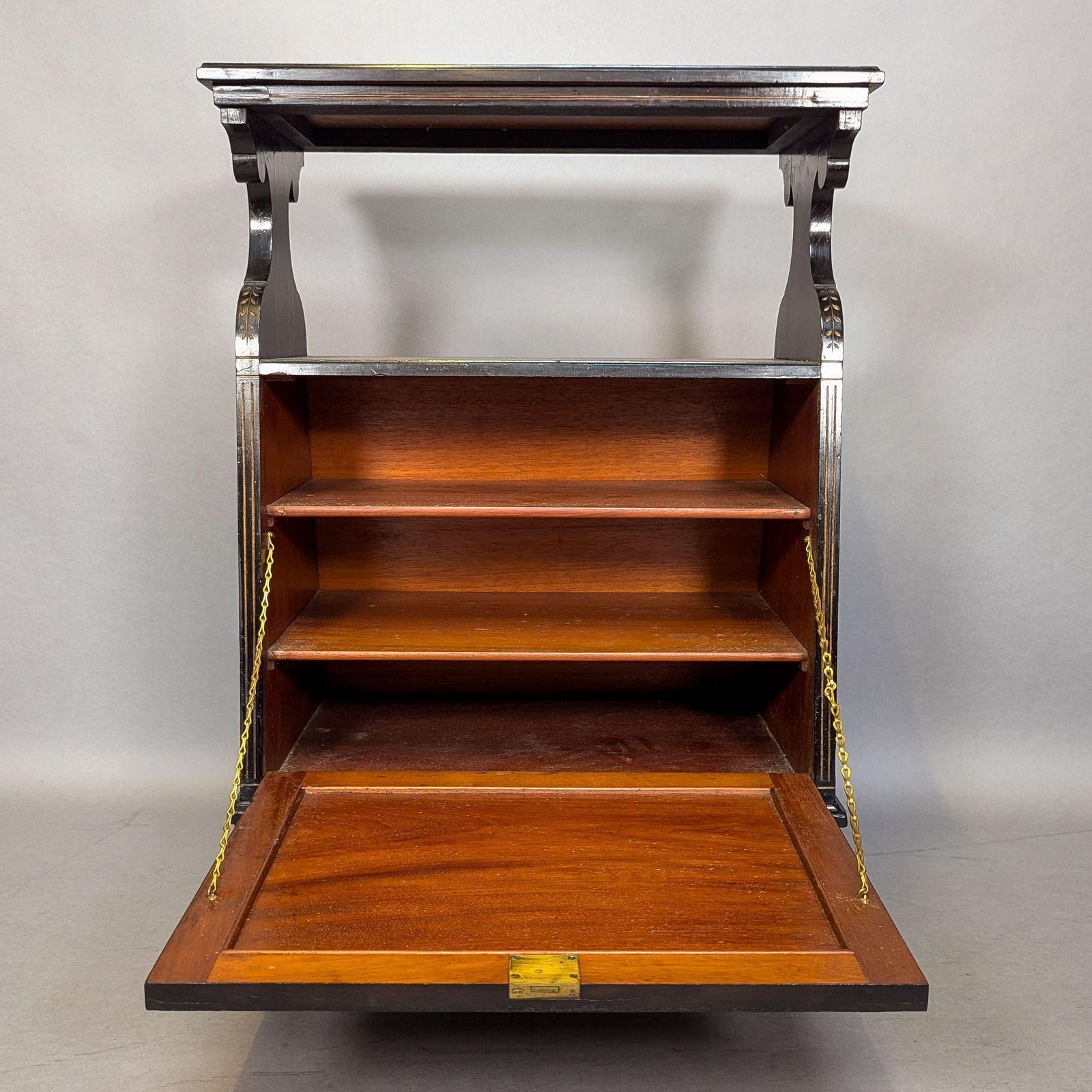 An Aesthetic Movement Amboyna And Ebonized Music Cabinet With Gilt Decoration photo Furniture