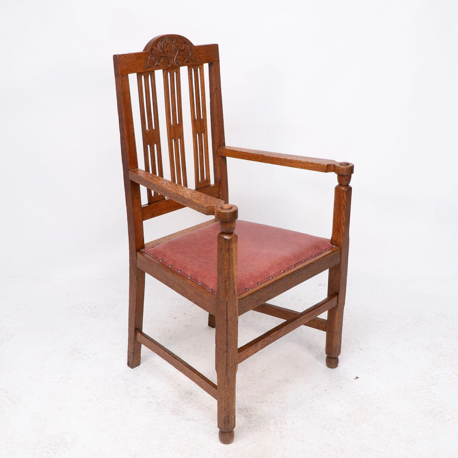 A Set Of Four Arts And Crafts Dining Chairs With Nicely Carved Floral Decoration photo for sale