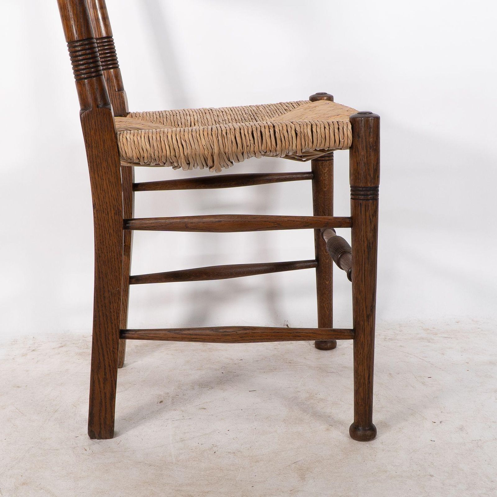 Furniture William Birch. Liberty & Co. A Arts And Crafts Rush Seat Oak Dining Chair photo