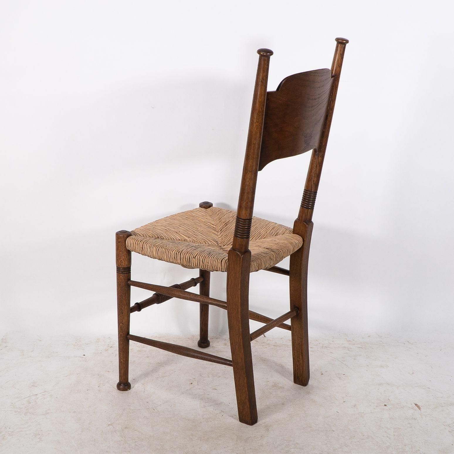1432.0 William Birch. Liberty & Co. A Arts And Crafts Rush Seat Oak Dining Chair photo