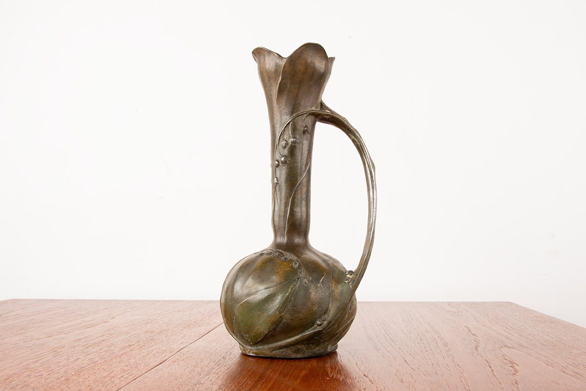 photo for sale Art Nouveau Vase In Solid Pewter With Bronze Patina By Louis Chalon 1910.