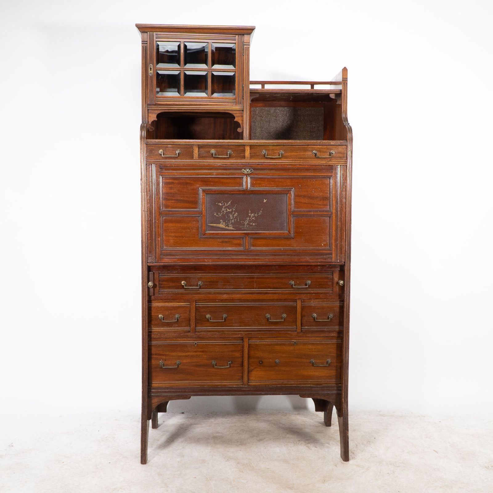 Lambs Of Manchester. An Anglo Japanese Secretaire Bookcase With Lacquered Panel photo furniture