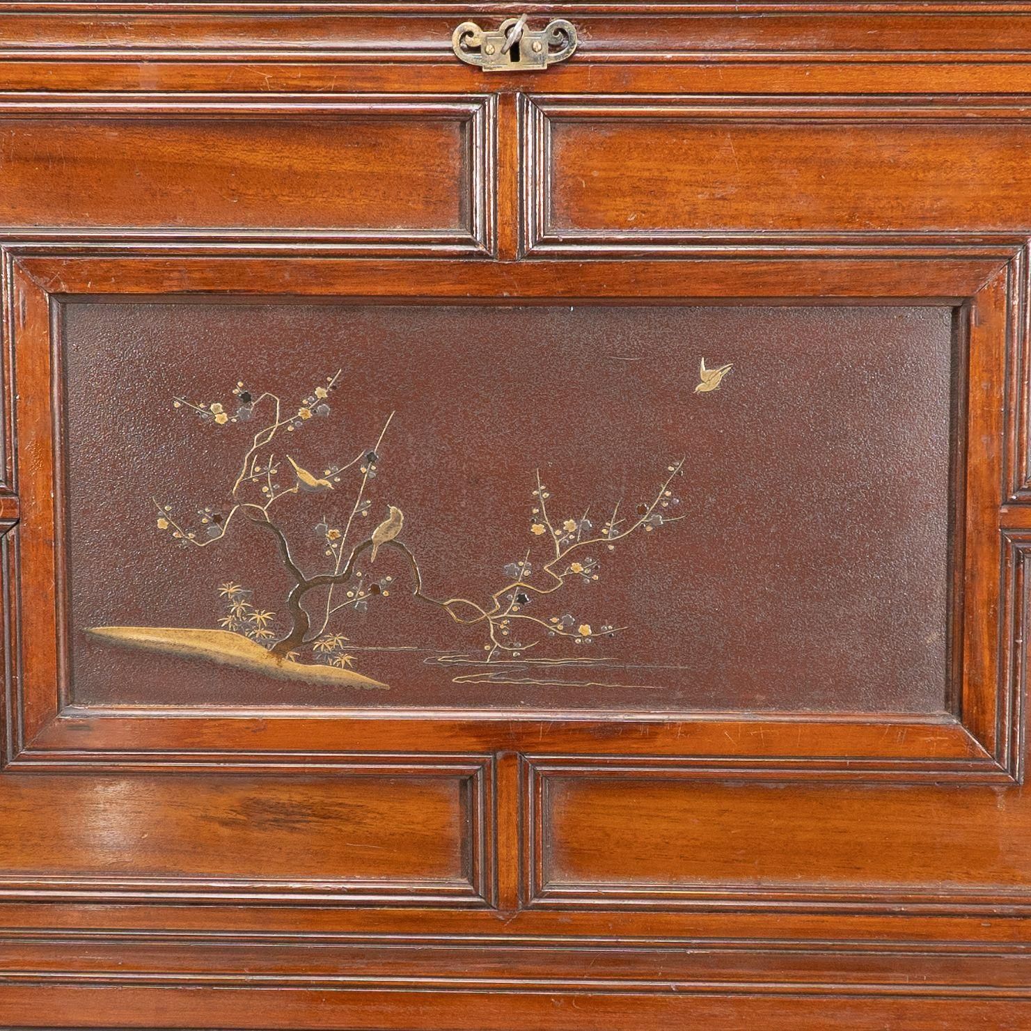 photo for sale Lambs Of Manchester. An Anglo Japanese Secretaire Bookcase With Lacquered Panel