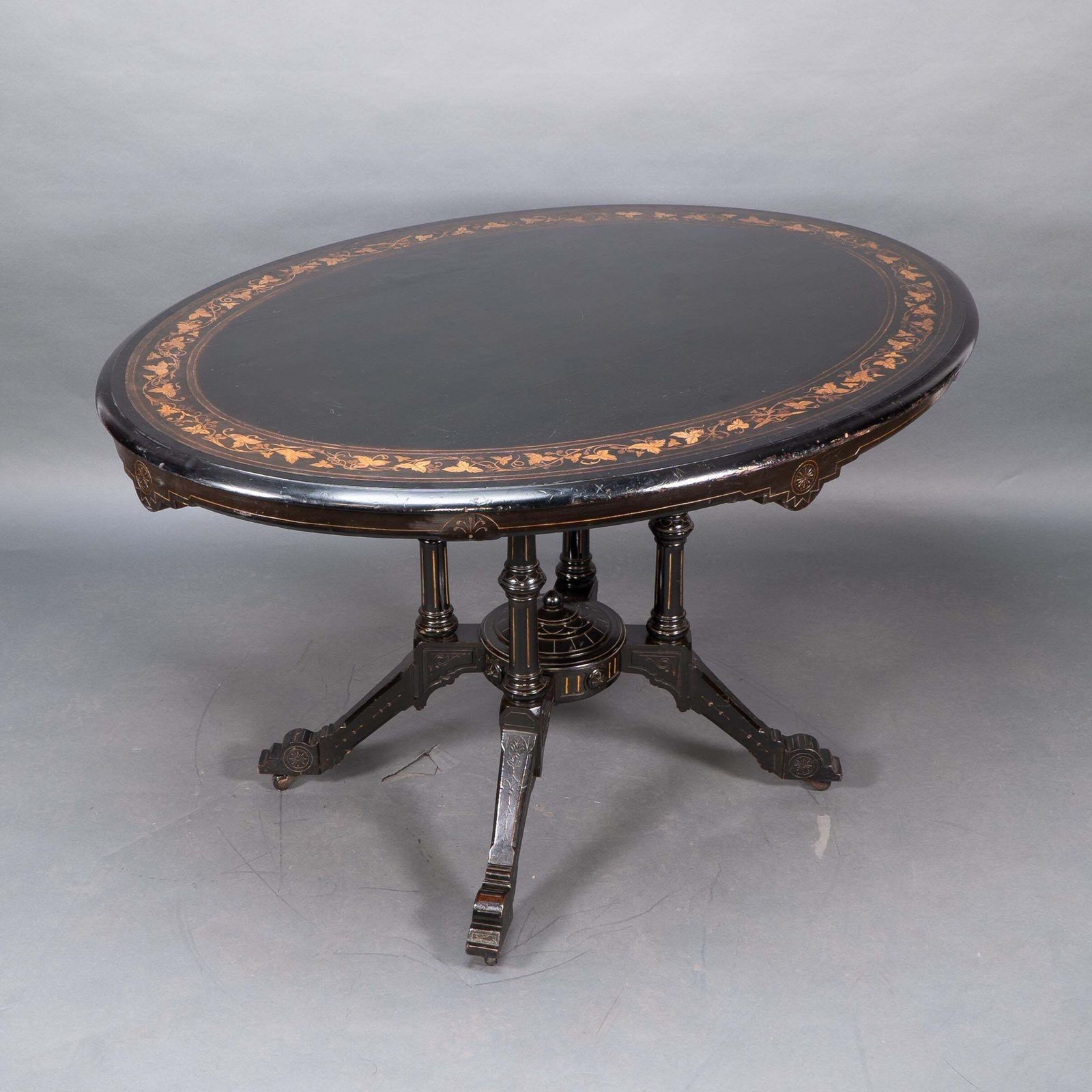 photo furniture Gillows Attr. An Aesthetic Movement Tilt Top Dining Table With Floral Inlays