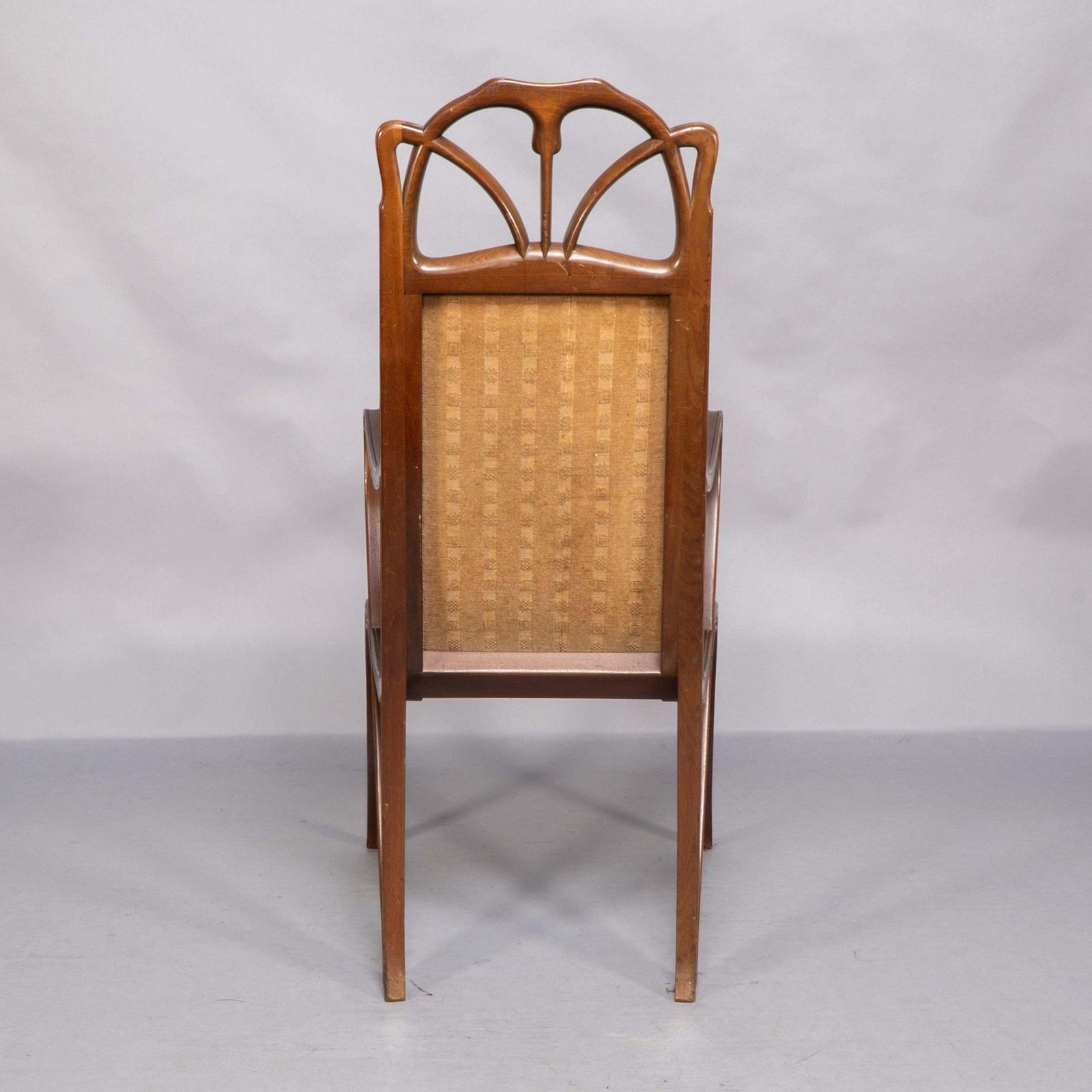 Louis Majorelle. Art Nouveau Carved Walnut Armchair With Original Period Fabric photo vinterior