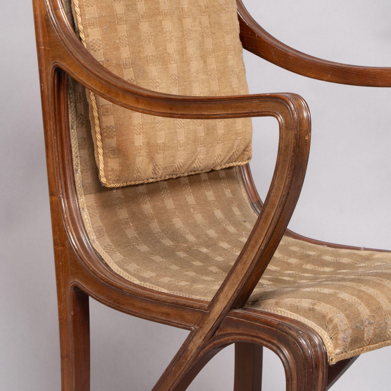 Furniture Louis Majorelle. Art Nouveau Carved Walnut Armchair With Original Period Fabric photo