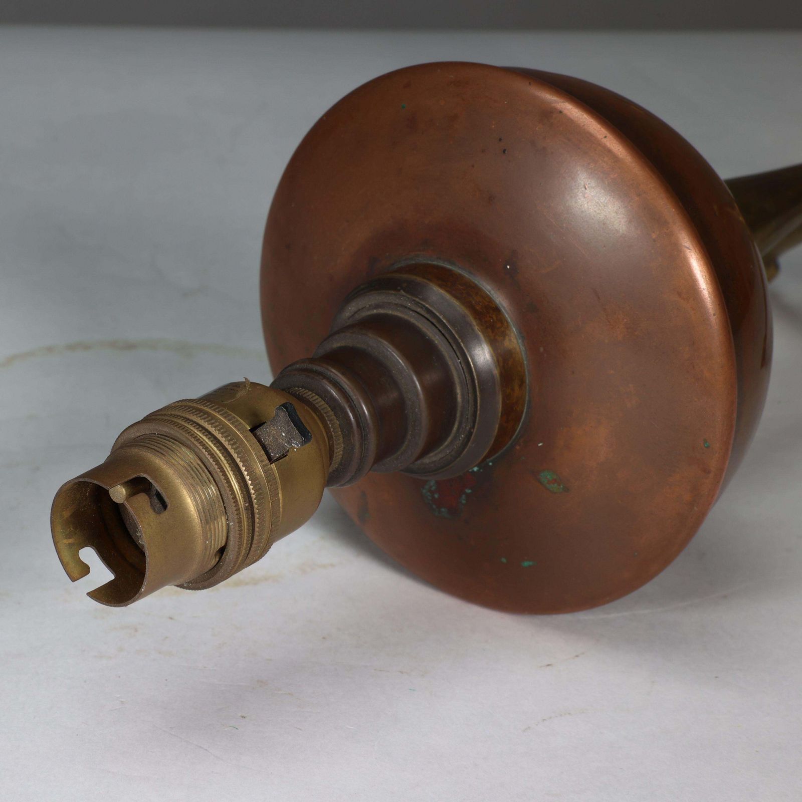 1275.0 Was Benson. An Arts And Crafts Four Leg Table Oil Lamp Converted To Electricity photo
