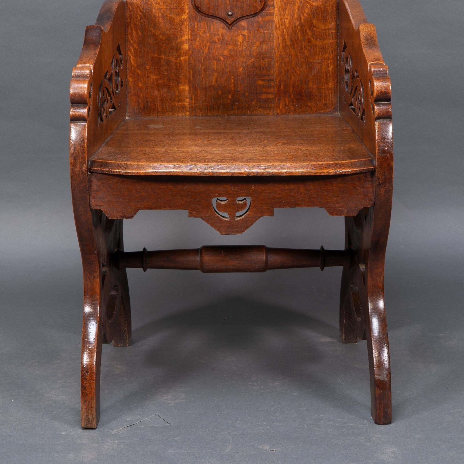 photo vinterior A High Gothic Revival Oak Armchair With Carved And Fretwork Sides